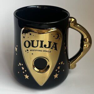 Ouija Mystifying Oracle Coffee Mug Cup Black Gold Moon and Stars Spirits Witchy